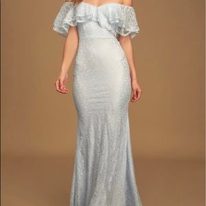 Light Blue Lace Off the Shoulder Maxi Dress